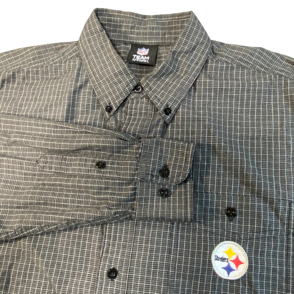 NFL Team Apparel Pittsburgh Steelers Mens Black Grid Button Down Shirt Medium